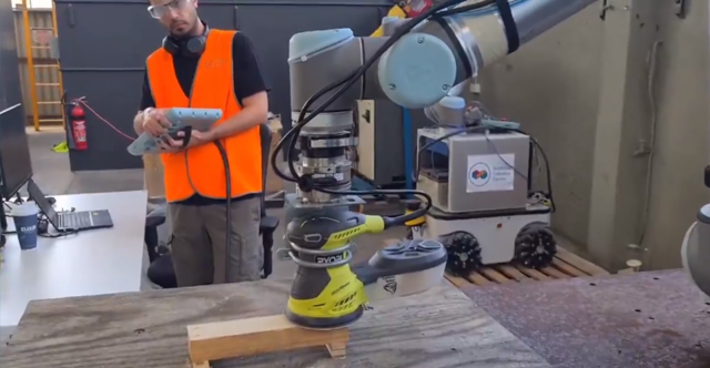 Force Controlled Robotic Surface Finishing with Variable Tool Centre Point (TCP)